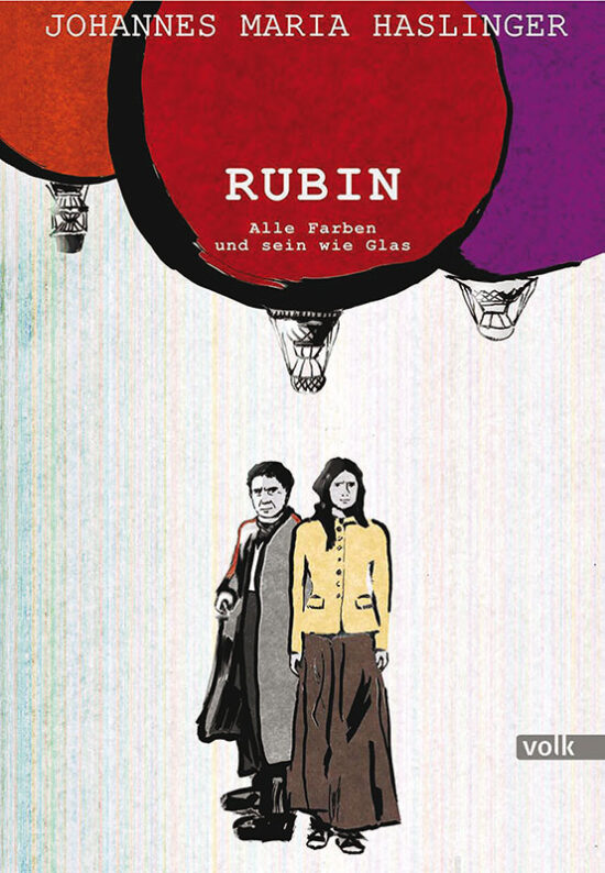 Buchcover mit zwei gezeichneten Figuren, einem Mann und einer Frau