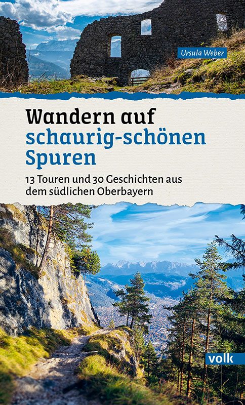Zweigeteiltes Buchcover: oben Blick auf eine Ruine, unten der Blick ins Tal