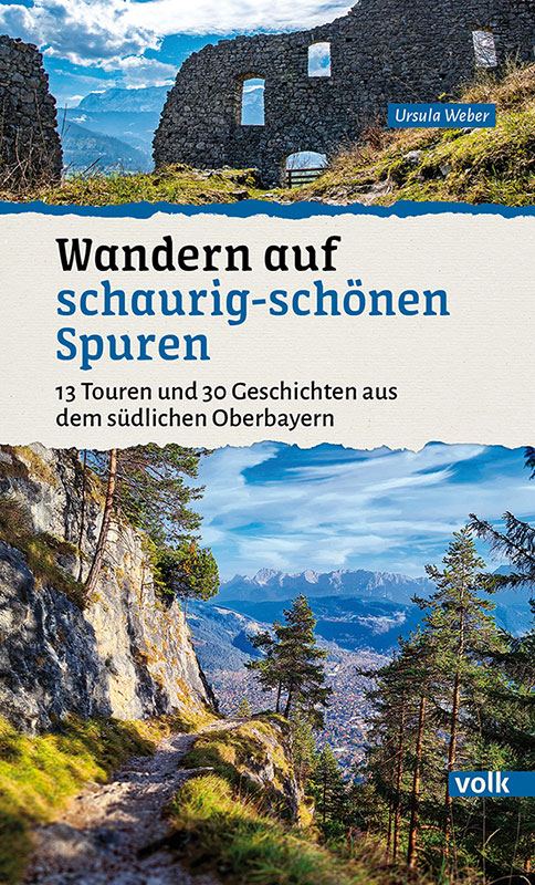 Zweigeteiltes Buchcover: oben Blick auf eine Ruine, unten der Blick ins Tal