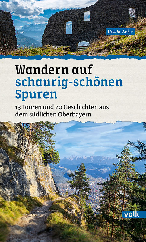 Zweigeteiltes Buchcover: oben Blick auf eine Ruine, unten der Blick ins Tal