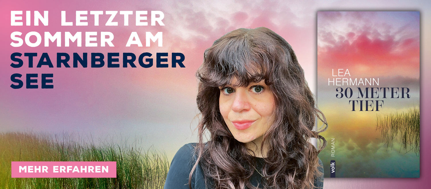 Homepage-Slider: 30 Meter tief von Lea Hermann. Autorin und Cover sind zu sehen.